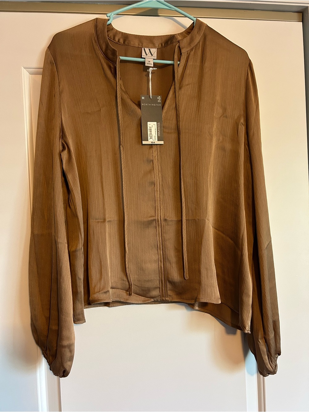 Worthington Brown Tie-Neck Long-Sleeve Jacket